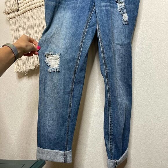 Tinseltown Dark Wash Denim Distressed Overalls Large - Picture 4 of 10